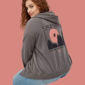 4X 26W Torrid Grey ET Zip Hoodie Fleece California Over the Moon Plussize 80s